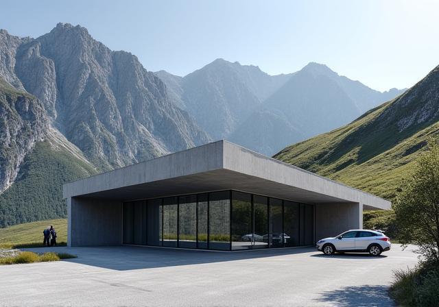 Futuristische Architektur der Mautstation am Timmelsjoch.