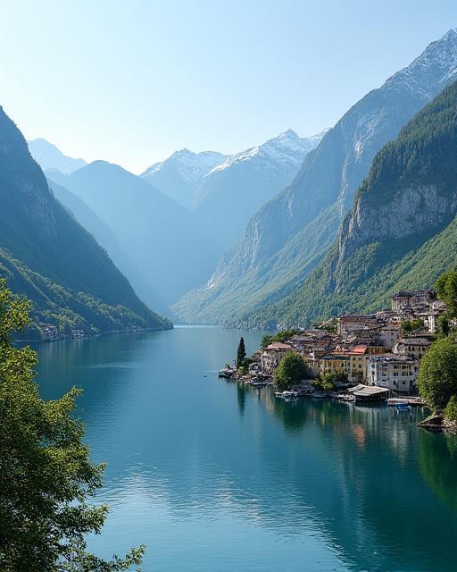 Panoramaansicht des Dorfes Hallstatt am Hallstätter See.